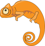 Caricatura de un camaleón naranja